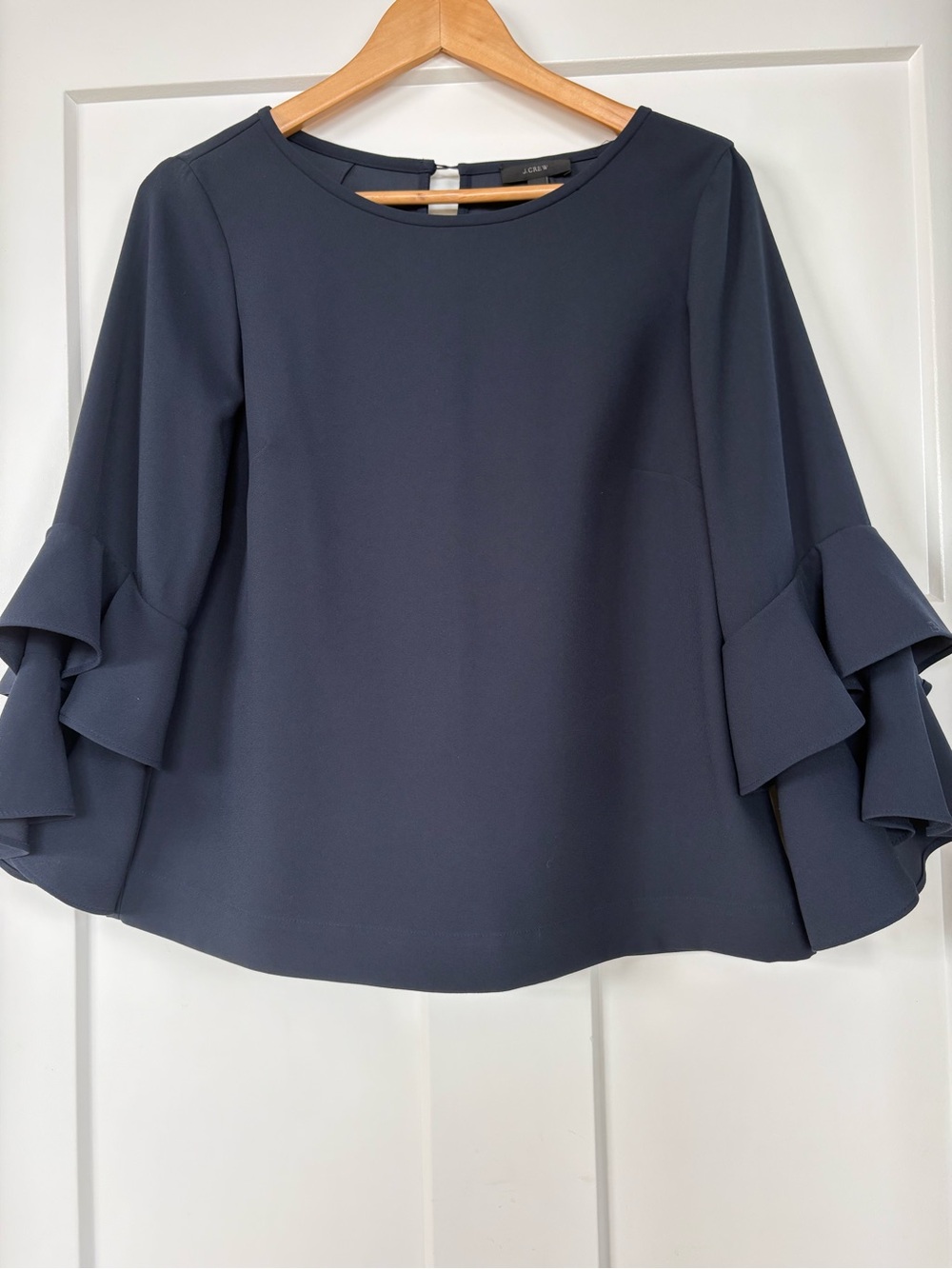 J. Crew Lana Tiered Navy Bell Sleeve Crewneck Blouse.Size 6